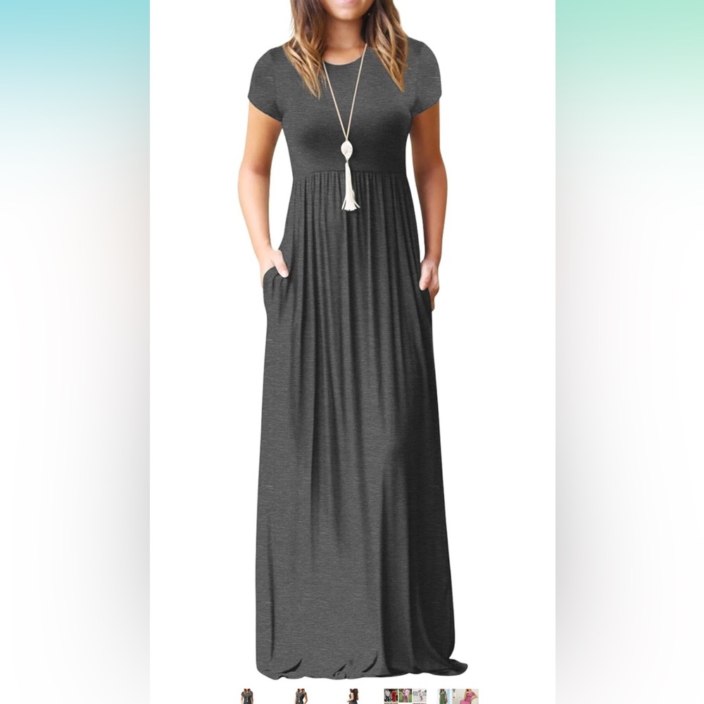 Women’s gray short sleeve casual maxi dress with pockets